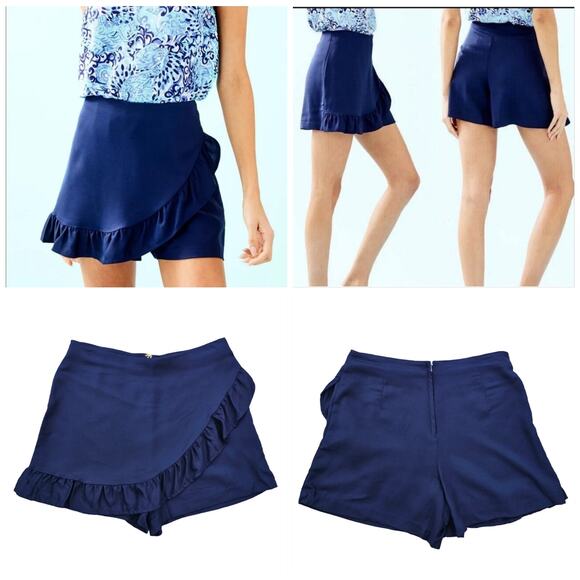 Faye Skort Lilly Pulitzer Size 8 Stretch Ruffled Shorts Skirt  Navy Blue EUC - Picture 4 of 6
